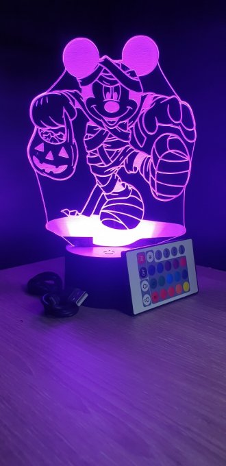 Lampe led 3D Mickey momie, veilleuse, chevet, néon, idée cadeau, déco, illusion, bureau, lumière