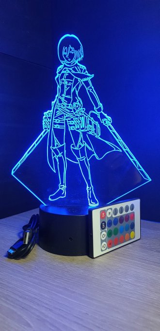 Lampe led 3D Mikasa, Attaque des Titans, manga, veilleuse, chevet, animé, illusion, SNK