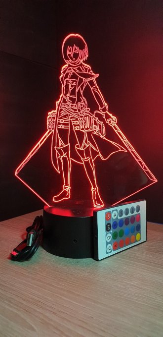 Lampe led 3D Mikasa, Attaque des Titans, manga, veilleuse, chevet, animé, illusion, SNK