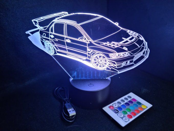 Lampe led 3D Mitsubishi Lancer EVO VIII, retro, voiture, veilleuse, chevet, cadeau, déco, illusion