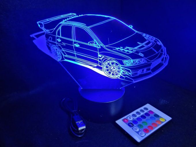Lampe led 3D Mitsubishi Lancer EVO VIII, retro, voiture, veilleuse, chevet, cadeau, déco, illusion