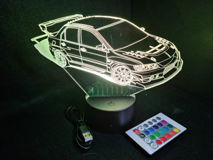 Lampe led 3D Mitsubishi Lancer EVO VIII, retro, voiture, veilleuse, chevet, cadeau, déco, illusion
