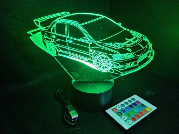 Lampe led 3D Mitsubishi Lancer EVO VIII, retro, voiture, veilleuse, chevet, cadeau, déco, illusion