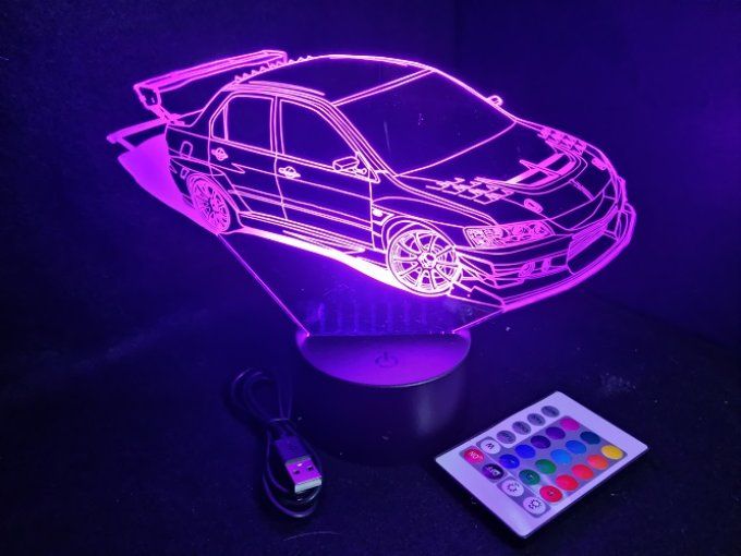 Lampe led 3D Mitsubishi Lancer EVO VIII, retro, voiture, veilleuse, chevet, cadeau, déco, illusion