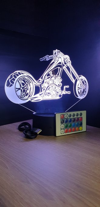 Lampe led 3D Moto Harley Davidson, bikers, veilleuse, chevet, néon, idée cadeau, déco, illusion