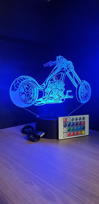 Lampe led 3D Moto Harley Davidson, bikers, veilleuse, chevet, néon