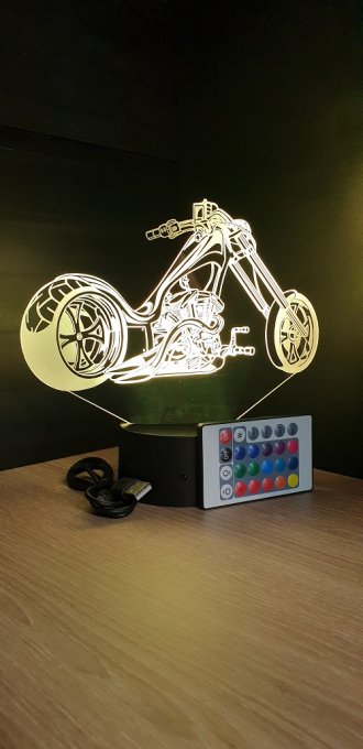 Lampe led 3D Moto Harley Davidson, bikers, veilleuse, chevet, néon, idée cadeau, déco, illusion