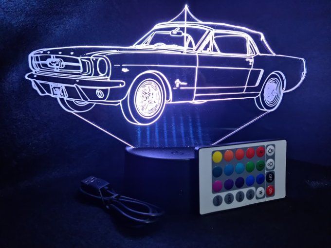 Lampe led 3D Ford Mustang 1963, voiture, veilleuse, chevet