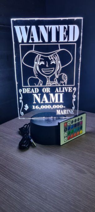 Lampe led 3D Nami Wanted, manga, veilleuse, idée cadeau, dessin animé, déco, chevet