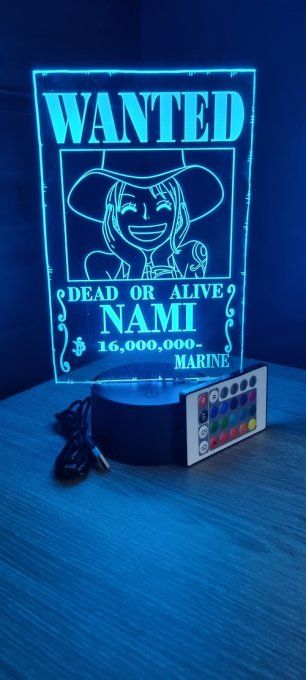 Lampe led 3D Nami Wanted, manga, veilleuse, idée cadeau, dessin animé, déco, chevet