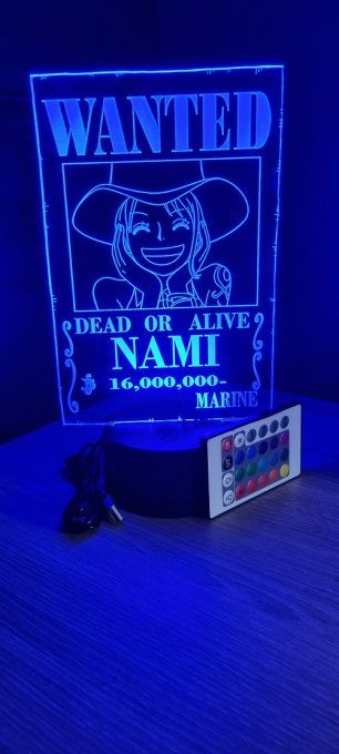 Lampe led 3D Nami Wanted, manga, veilleuse, idée cadeau, dessin animé, déco, chevet