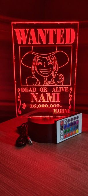 Lampe led 3D Nami Wanted, manga, veilleuse, néon, bureau, déco, chevet