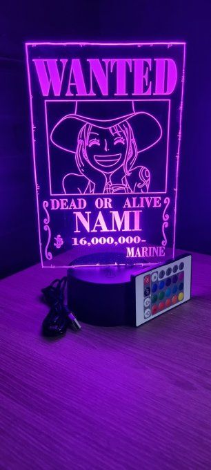 Lampe led 3D Nami Wanted, manga, veilleuse, idée cadeau, dessin animé, déco, chevet
