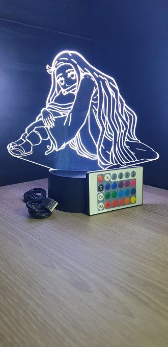 Lampe led 3D Nezuko assise, Demon Slayer, manga ,veilleuse, dessin animé, déco, illusion, chevet