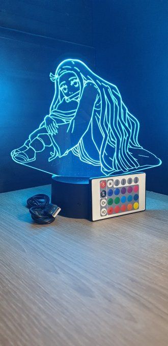 Lampe led 3D Nezuko assise, Demon Slayer, manga ,veilleuse, dessin animé, déco, illusion, chevet