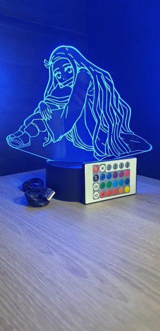Lampe led 3D Nezuko assise, Demon Slayer, manga ,veilleuse, dessin animé, déco, illusion, chevet
