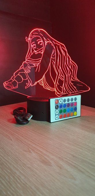 Lampe led 3D Nezuko assise, Demon Slayer, manga ,veilleuse, dessin animé, déco, illusion, chevet