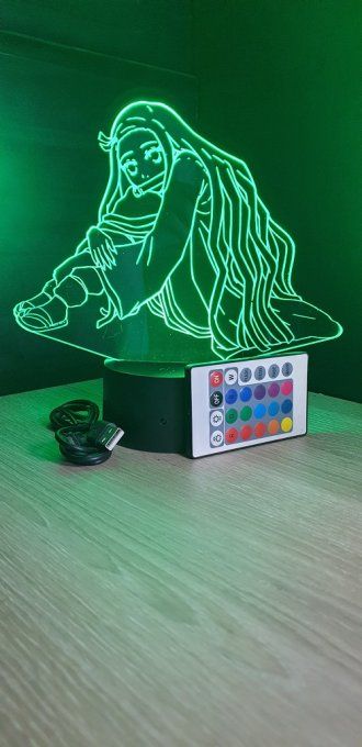 Lampe led 3D Nezuko assise, Demon Slayer, manga ,veilleuse, dessin animé, déco, illusion, chevet