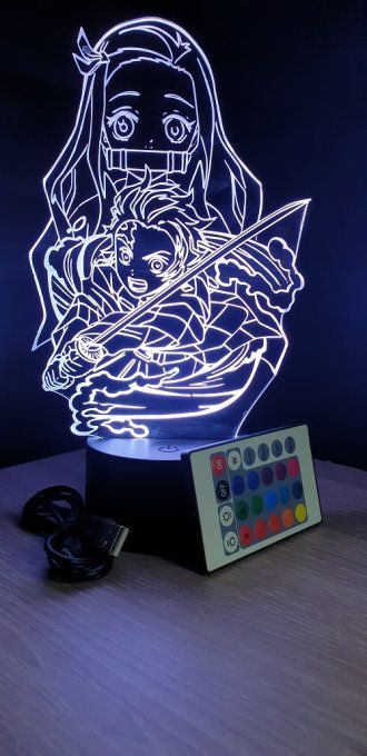 Lampe led 3D Tanjiro Nezuko, Demon Slayer, manga ,veilleuse, dessin animé, déco, illusion, chevet