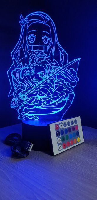 Lampe led 3D Tanjiro Nezuko, Demon Slayer, manga, dessin animé, déco