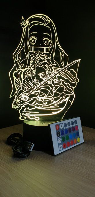 Lampe led 3D Tanjiro Nezuko, Demon Slayer, manga ,veilleuse, dessin animé, déco, illusion, chevet