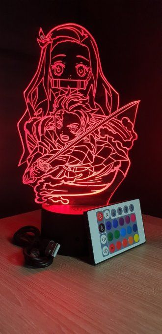 Lampe led 3D Tanjiro Nezuko, Demon Slayer, manga, dessin animé, déco