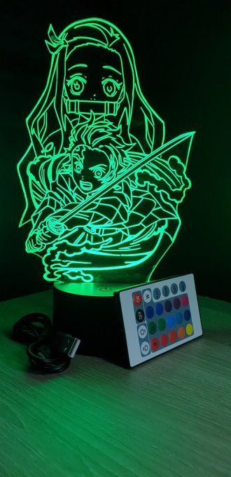 Lampe led 3D Tanjiro Nezuko, Demon Slayer, manga ,veilleuse, dessin animé, déco, illusion, chevet