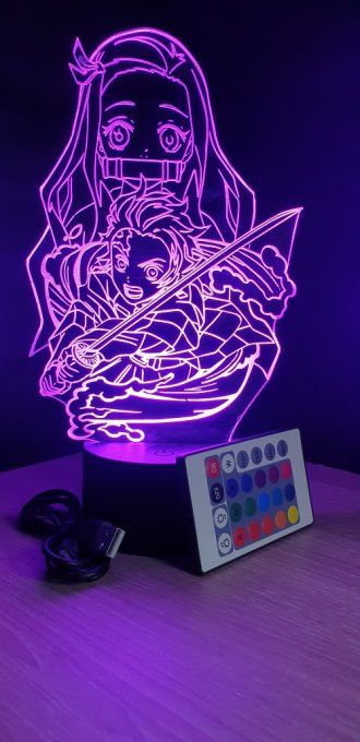 Lampe led 3D Tanjiro Nezuko, Demon Slayer, manga ,veilleuse, dessin animé, déco, illusion, chevet