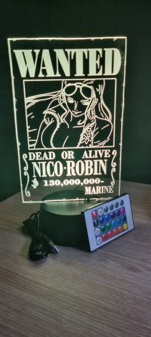 Lampe led 3D Nico Robin Wanted, manga, veilleuse, déco, chevet, bureau