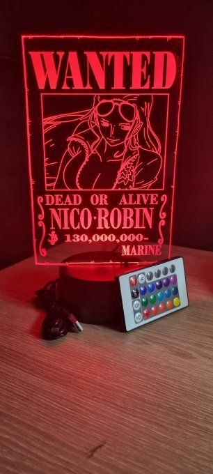 Lampe led 3D Nico Robin Wanted, manga, veilleuse, idée cadeau, dessin animé, déco, chevet