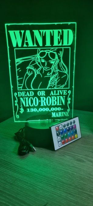 Lampe led 3D Nico Robin Wanted, manga, veilleuse, déco, chevet, bureau