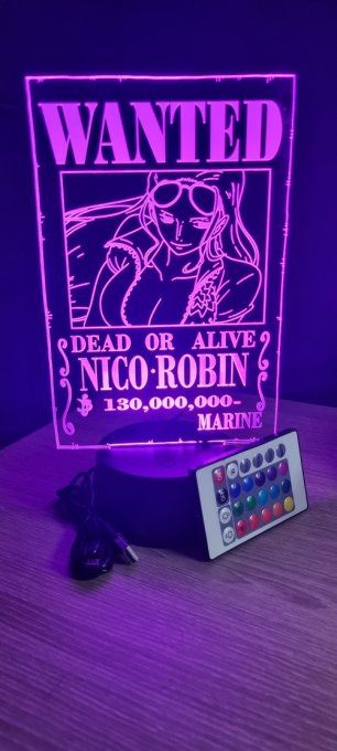 Lampe led 3D Nico Robin Wanted, manga, veilleuse, idée cadeau, dessin animé, déco, chevet