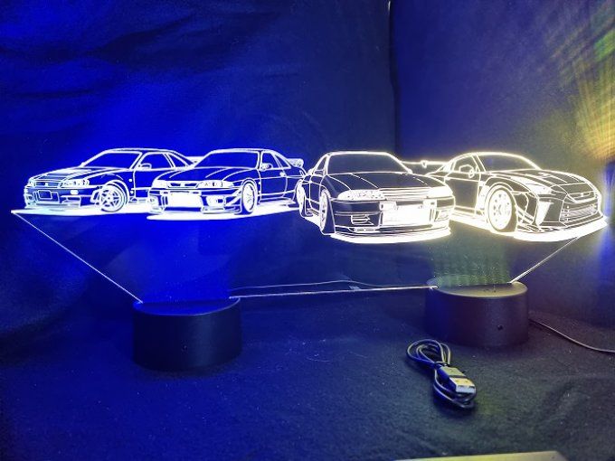 Lampe led 3D Ensemble Nissan, voiture, veilleuse, chevet, cadeau