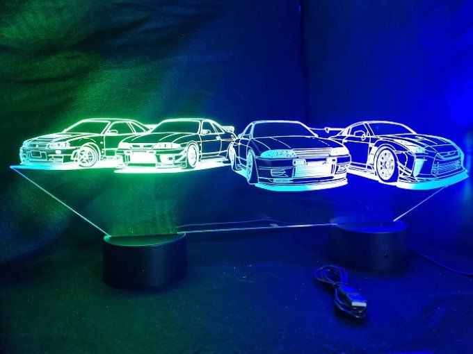 Lampe led 3D Ensemble Nissan, retro, voiture, veilleuse, chevet, cadeau, déco, illusion