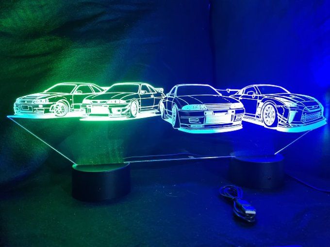 Lampe led 3D Ensemble Nissan, voiture, veilleuse, chevet, cadeau