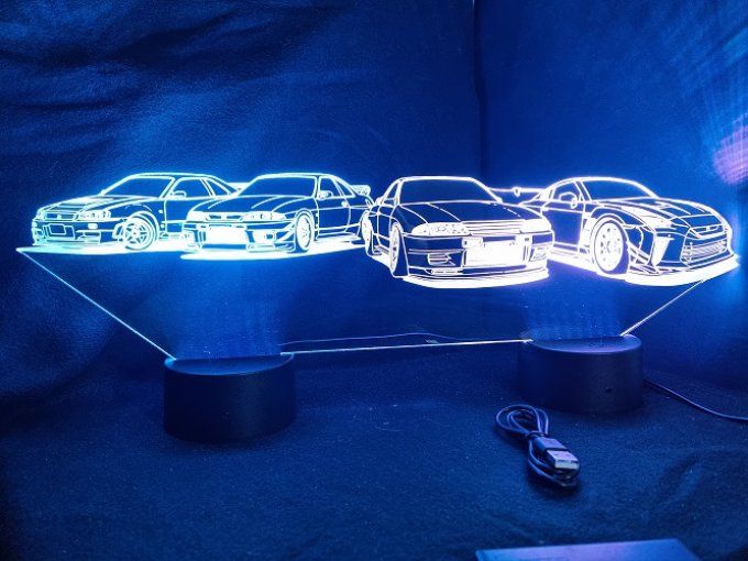 Lampe led 3D Ensemble Nissan, voiture, veilleuse, chevet, cadeau