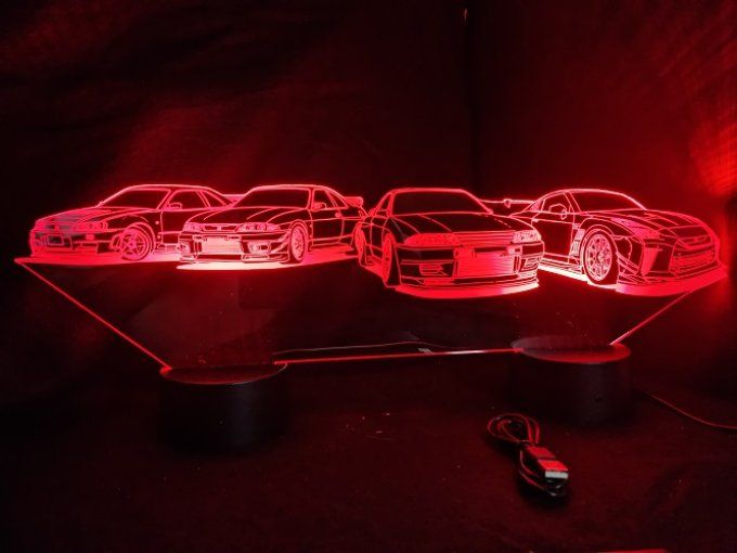 Lampe led 3D Ensemble Nissan, voiture, veilleuse, chevet, cadeau