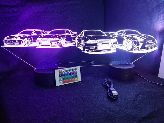 Lampe led 3D Ensemble Nissan, voiture, veilleuse, chevet, cadeau