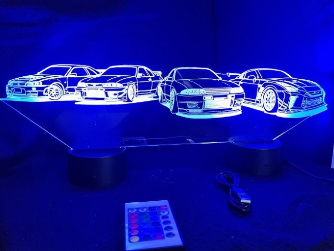 Lampe led 3D Ensemble Nissan, retro, voiture, veilleuse, chevet, cadeau, déco, illusion