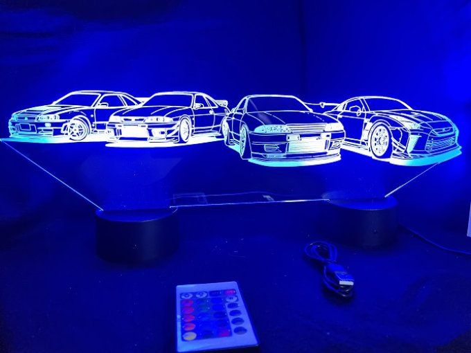 Lampe led 3D Ensemble Nissan, voiture, veilleuse, chevet, cadeau