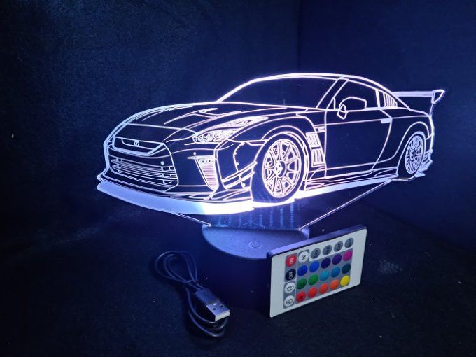 Lampe led 3D Nissan GTR, voiture, veilleuse, chevet, cadeau