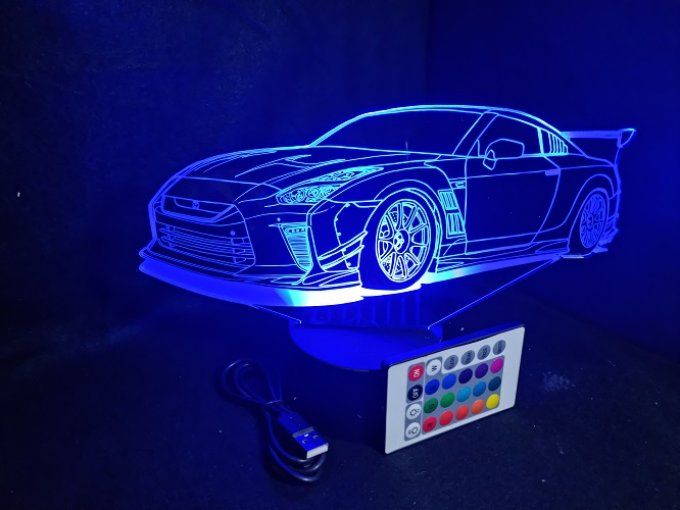 Lampe led 3D Nissan GTR, retro, voiture, veilleuse, chevet, cadeau, déco, illusion