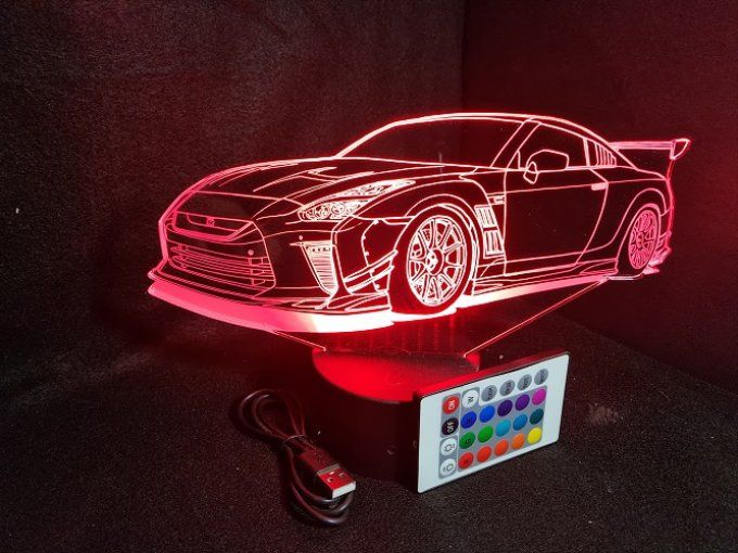 Lampe led 3D Nissan GTR, retro, voiture, veilleuse, chevet, cadeau, déco, illusion
