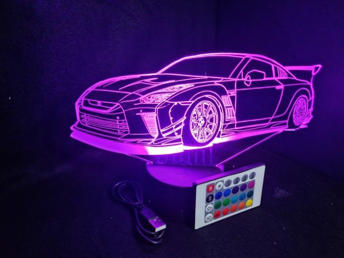 Lampe led 3D Nissan GTR, voiture, veilleuse, chevet, cadeau