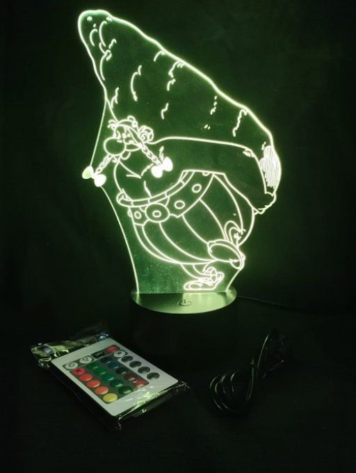 Lampe led 3D Obelix, menhir, décoration, veilleuse, chevet, néon