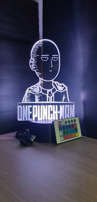 Lampe led 3D Buste Saitama, One punch Man, manga, chevet, illusion