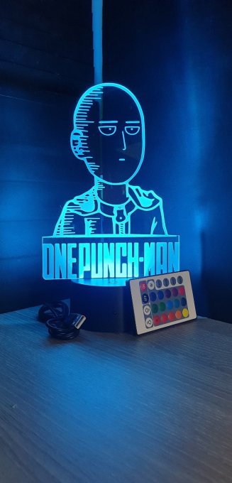 Lampe led 3D Buste Saitama, One punch Man, manga ,veilleuse, lampe de chevet, déco, illusion