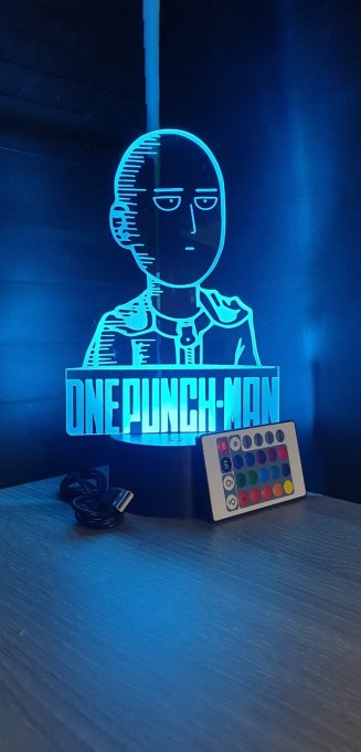 Lampe led 3D Buste Saitama, One punch Man, manga, chevet, illusion