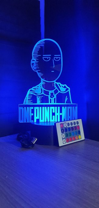 Lampe led 3D Buste Saitama, One punch Man, manga, chevet, illusion