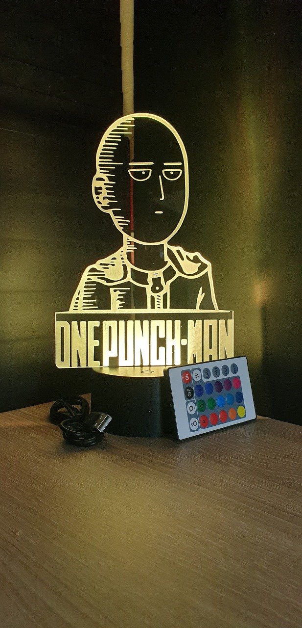 Lampe led 3D Buste Saitama, One punch Man, manga, chevet, illusion